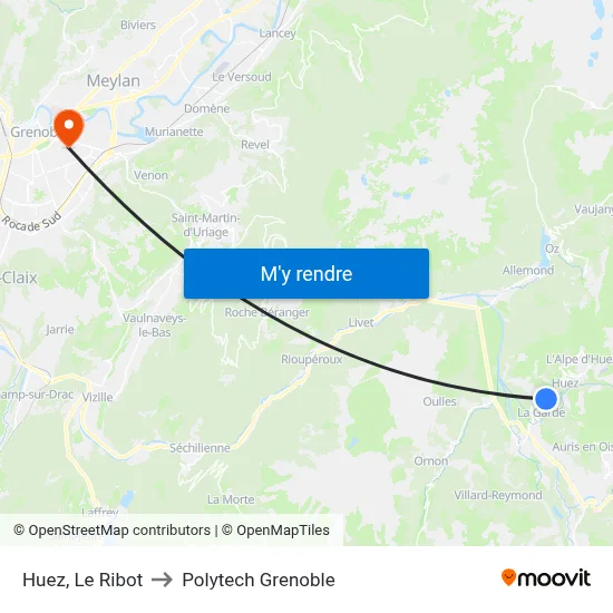 Huez, Le Ribot to Polytech Grenoble map