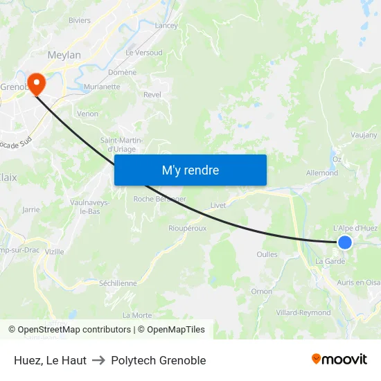 Huez, Le Haut to Polytech Grenoble map