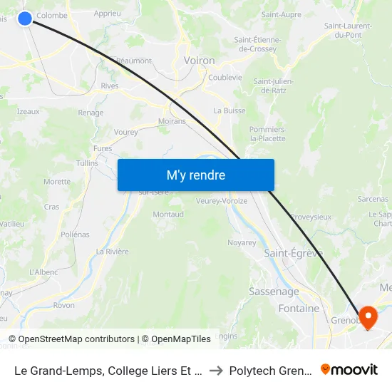 Le Grand-Lemps, College Liers Et Lemps to Polytech Grenoble map