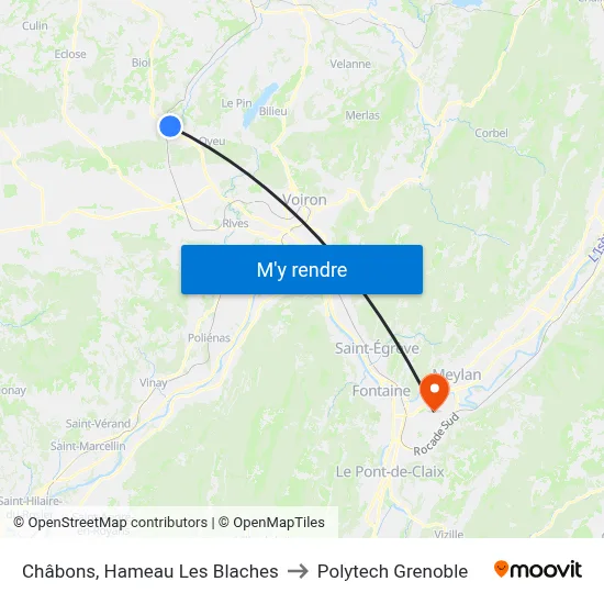Châbons, Hameau Les Blaches to Polytech Grenoble map