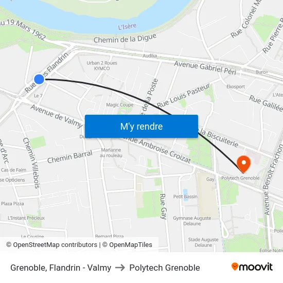 Grenoble, Flandrin - Valmy to Polytech Grenoble map