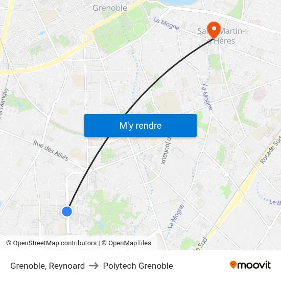 Grenoble, Reynoard to Polytech Grenoble map