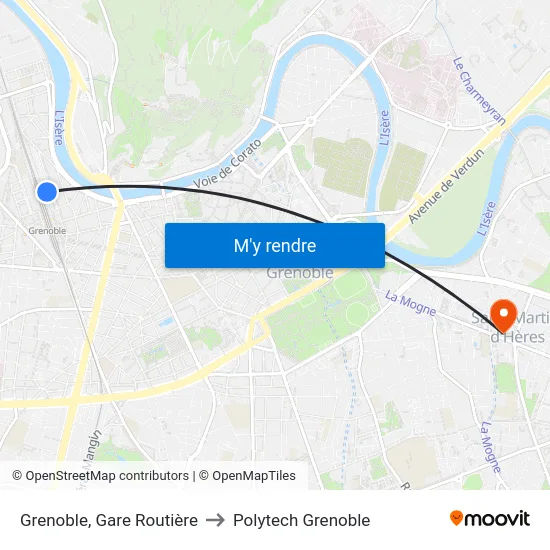 Grenoble, Gare Routière to Polytech Grenoble map