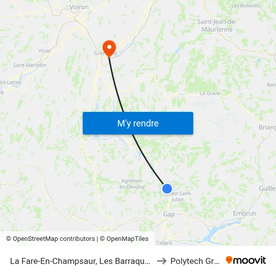 La Fare-En-Champsaur, Les Barraques Intermarche to Polytech Grenoble map