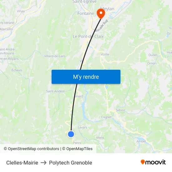 Clelles-Mairie to Polytech Grenoble map