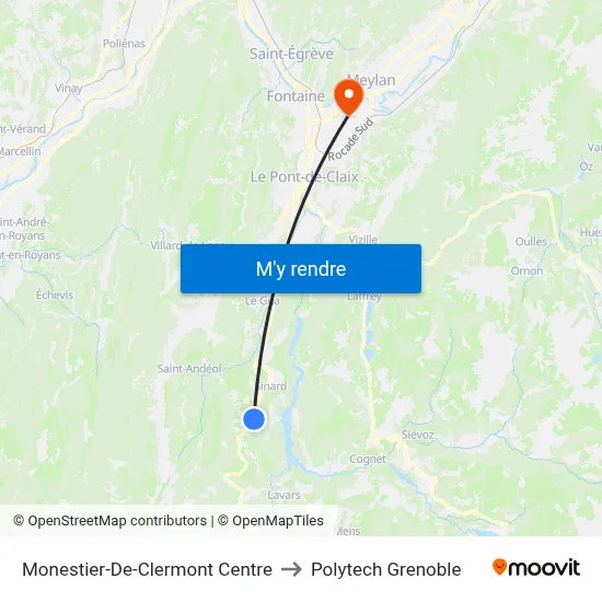Monestier-De-Clermont Centre to Polytech Grenoble map