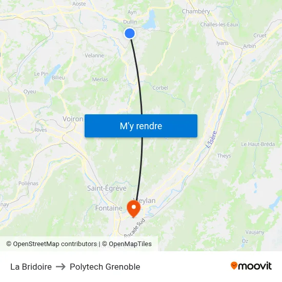 La Bridoire to Polytech Grenoble map