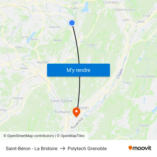 Saint-Béron - La Bridoire to Polytech Grenoble map