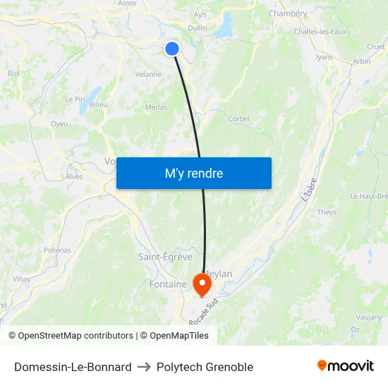 Domessin-Le-Bonnard to Polytech Grenoble map