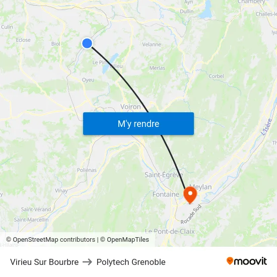 Virieu Sur Bourbre to Polytech Grenoble map