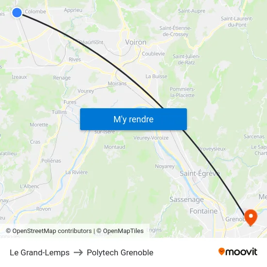 Le Grand-Lemps to Polytech Grenoble map