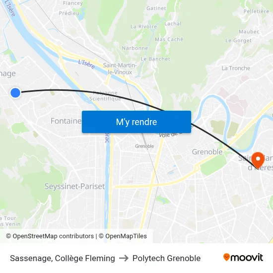 Sassenage, Collège Fleming to Polytech Grenoble map
