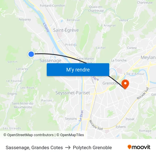 Sassenage, Grandes Cotes to Polytech Grenoble map