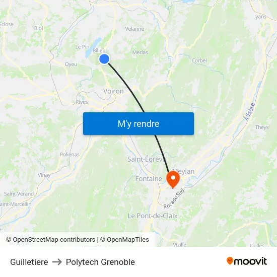 Guilletiere to Polytech Grenoble map