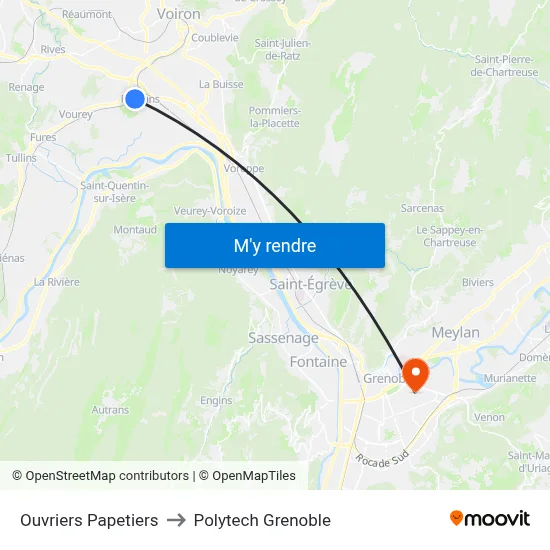 Ouvriers Papetiers to Polytech Grenoble map