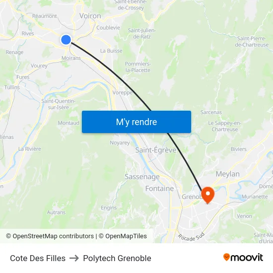 Cote Des Filles to Polytech Grenoble map