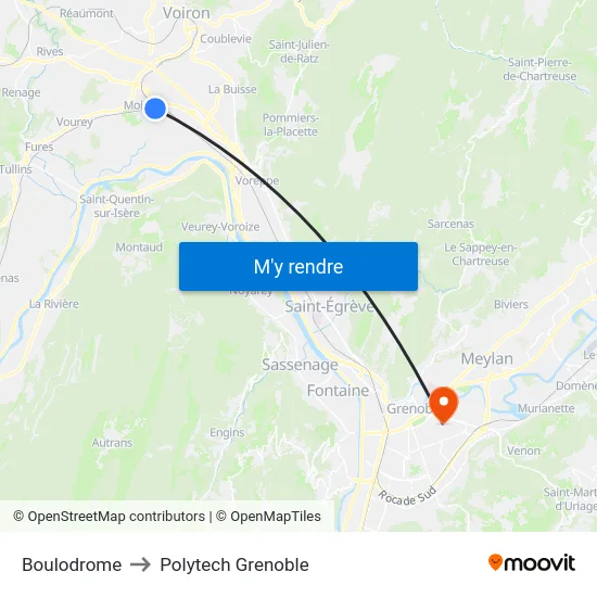 Boulodrome to Polytech Grenoble map