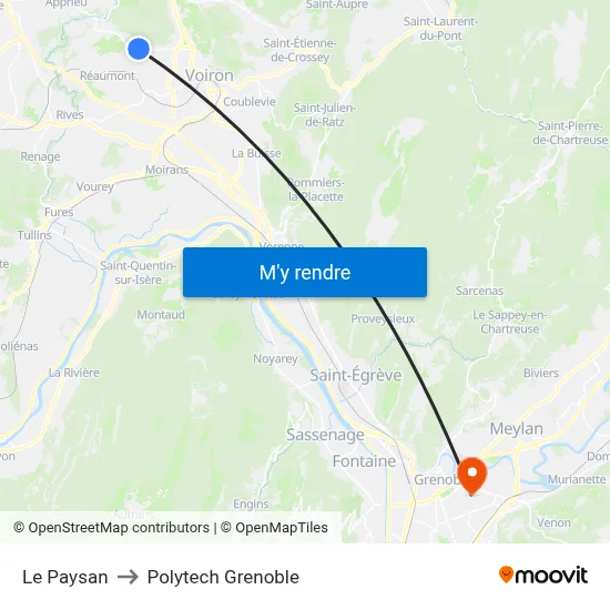 Le Paysan to Polytech Grenoble map