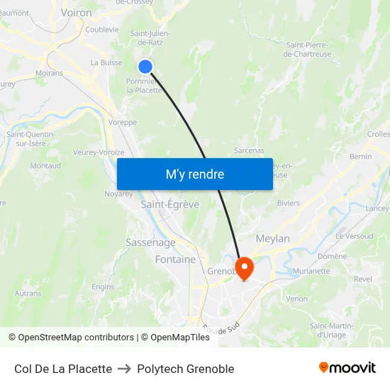 Col De La Placette to Polytech Grenoble map