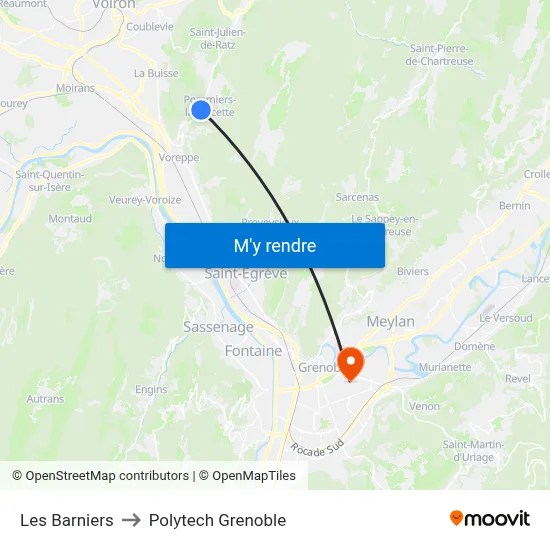 Les Barniers to Polytech Grenoble map