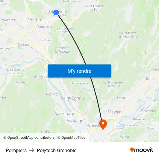 Pompiers to Polytech Grenoble map