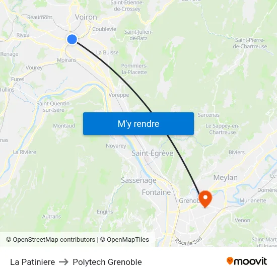 La Patiniere to Polytech Grenoble map