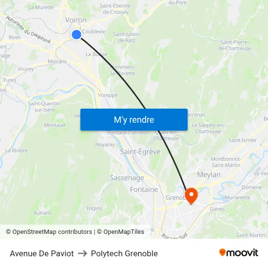 Avenue De Paviot to Polytech Grenoble map