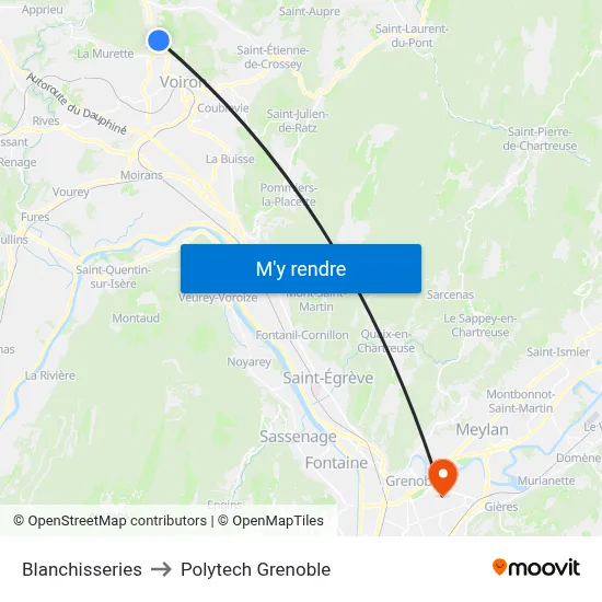 Blanchisseries to Polytech Grenoble map