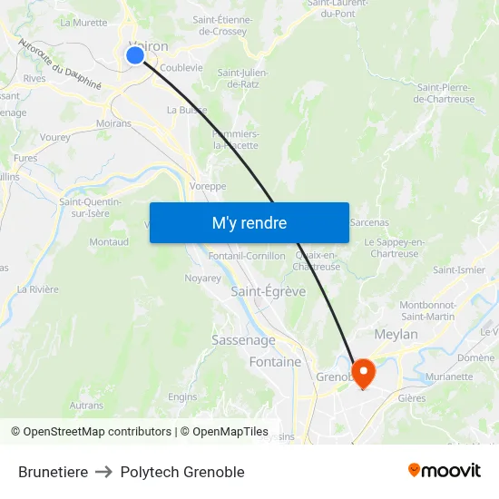 Brunetiere to Polytech Grenoble map