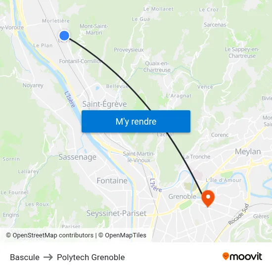 Bascule to Polytech Grenoble map