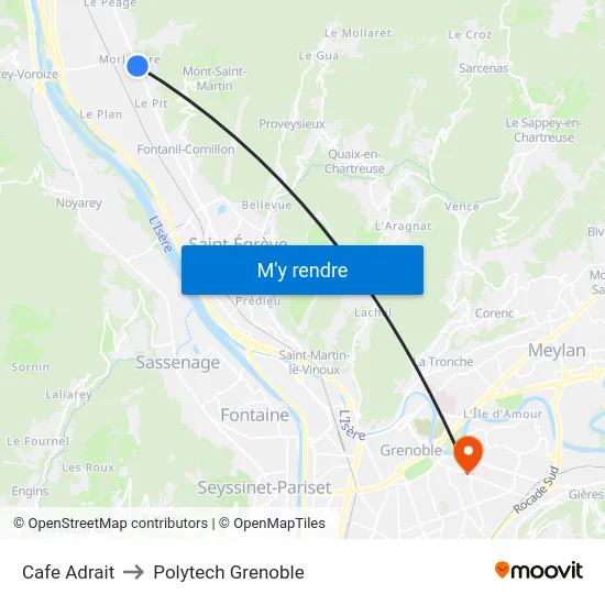 Cafe Adrait to Polytech Grenoble map