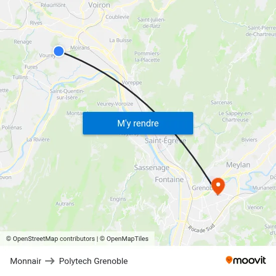 Monnair to Polytech Grenoble map