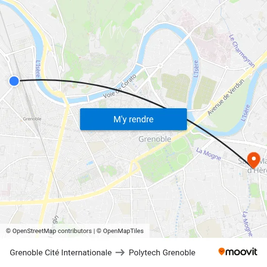 Grenoble Cité Internationale to Polytech Grenoble map