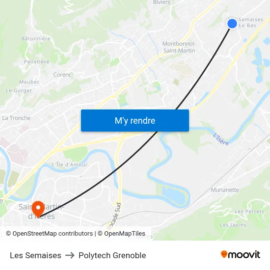 Les Semaises to Polytech Grenoble map