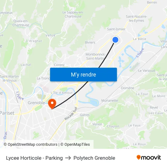 Lycee Horticole - Parking to Polytech Grenoble map