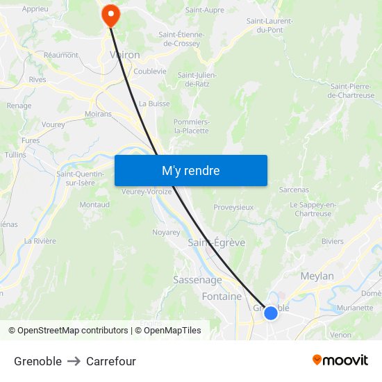 Grenoble to Carrefour map