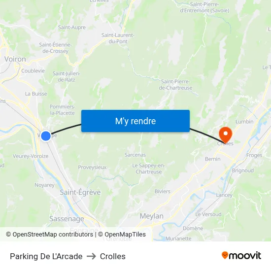 Parking De L'Arcade to Crolles map