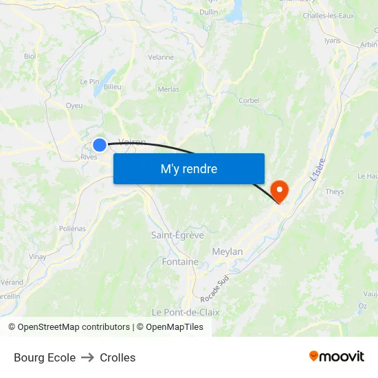 Bourg Ecole to Crolles map