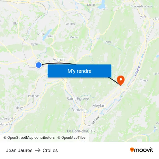Jean Jaures to Crolles map