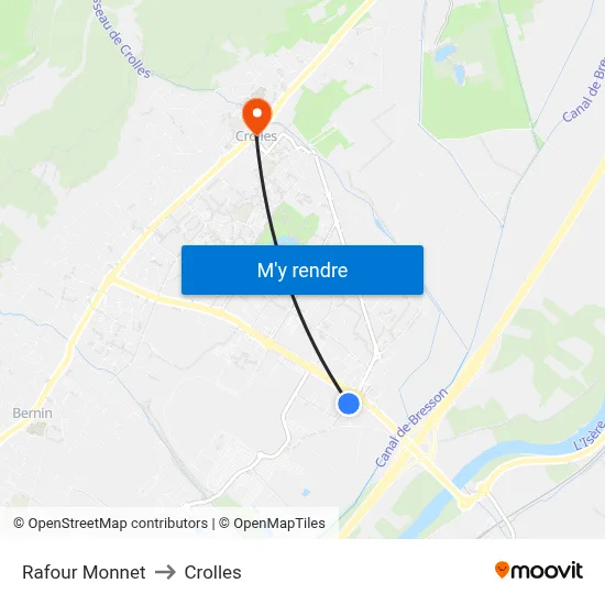 Rafour Monnet to Crolles map