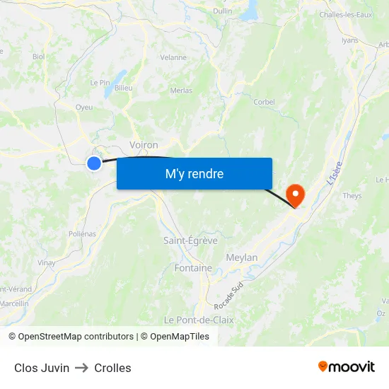 Clos Juvin to Crolles map