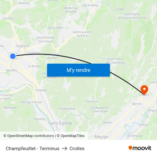 Champfeuillet - Terminus to Crolles map