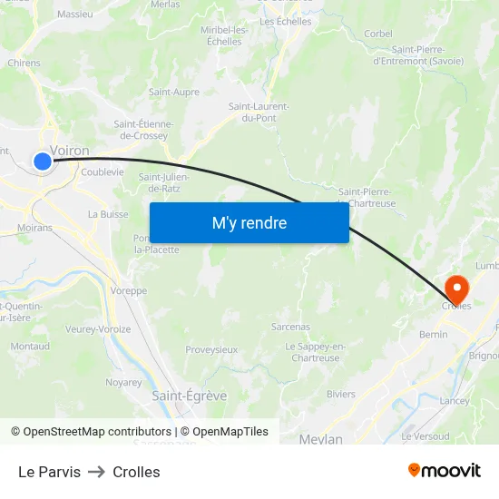 Le Parvis to Crolles map