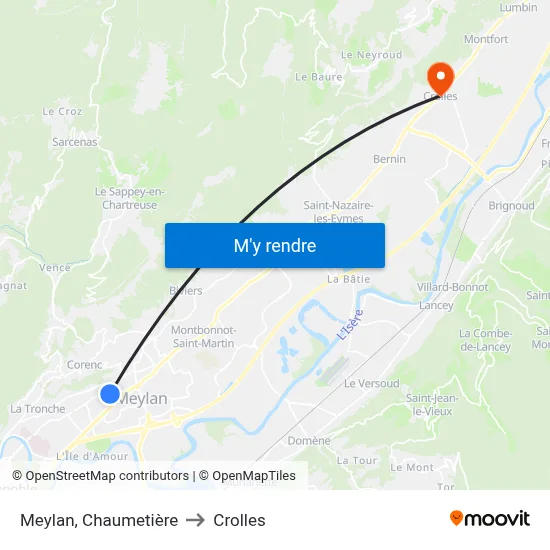Meylan, Chaumetière to Crolles map