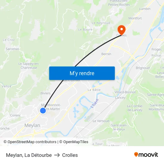 Meylan, La Détourbe to Crolles map