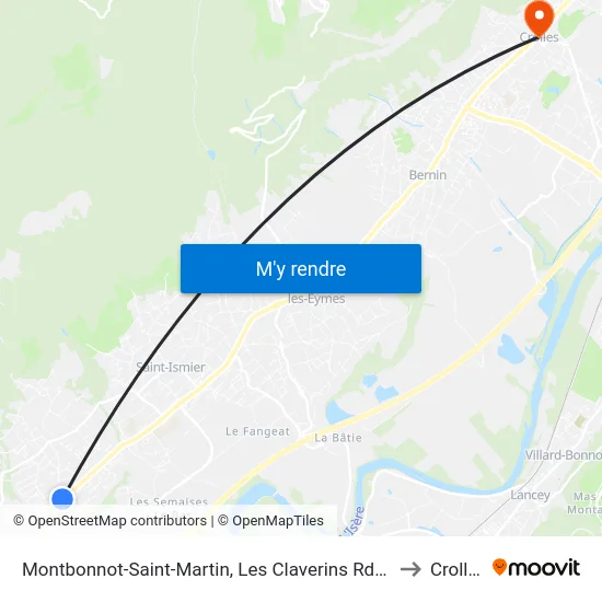Montbonnot-Saint-Martin, Les Claverins Rd1090 to Crolles map