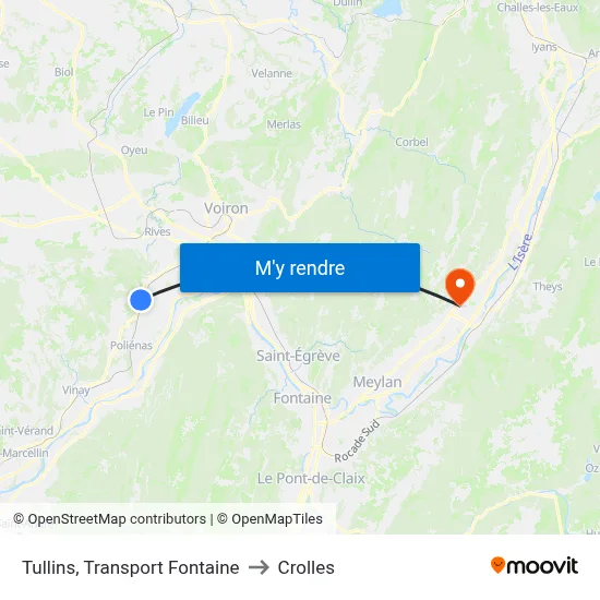 Tullins, Transport Fontaine to Crolles map