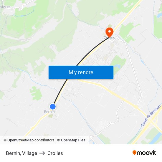 Bernin, Village to Crolles map