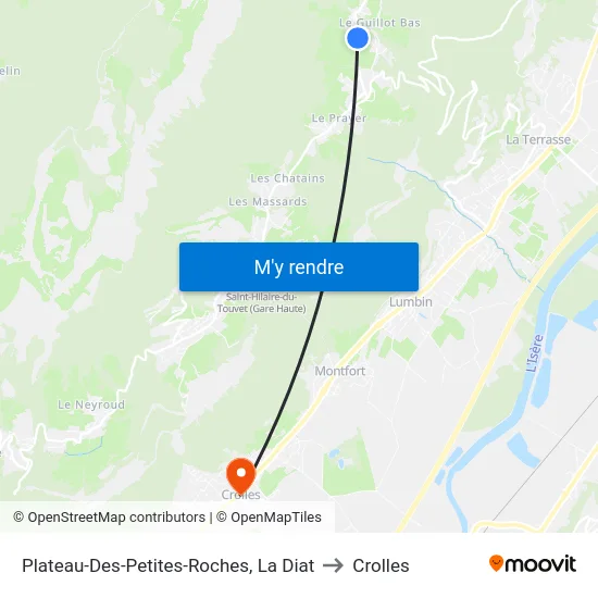 Plateau-Des-Petites-Roches, La Diat to Crolles map