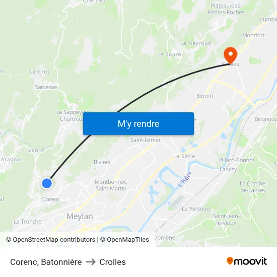 Corenc, Batonnière to Crolles map